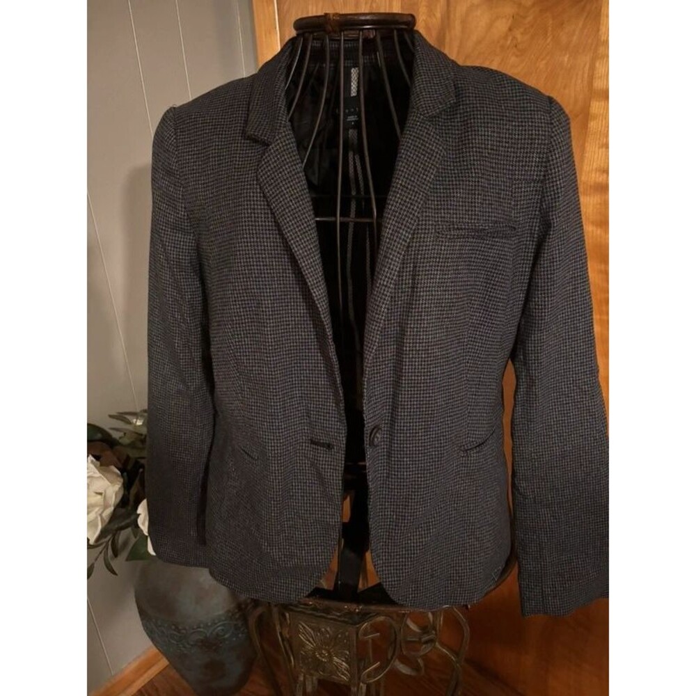 Y2K Era - Attention Grey & Black Fine Houndstooth Pattern Tailored Blazer Size 4